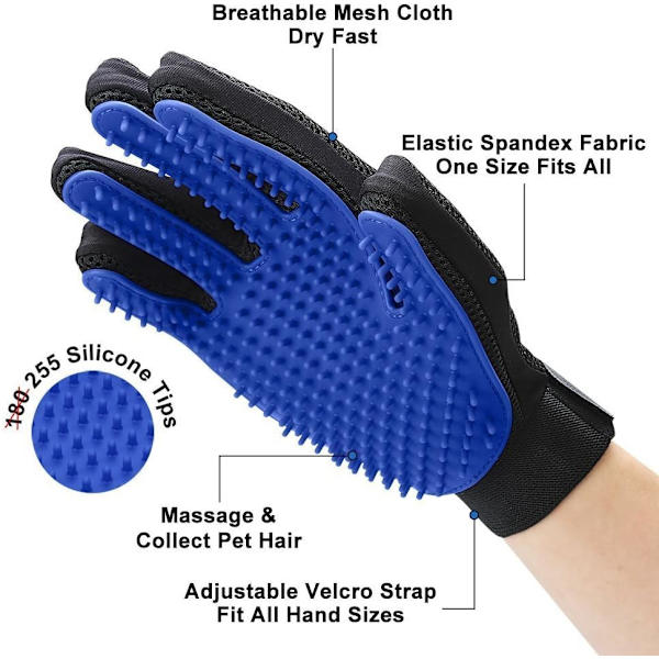 Plejehandsker til kæledyr - Blide børstehandsker - Effektive plejehandsker til kæledyr - Forbedret fem-finger design - 1 par