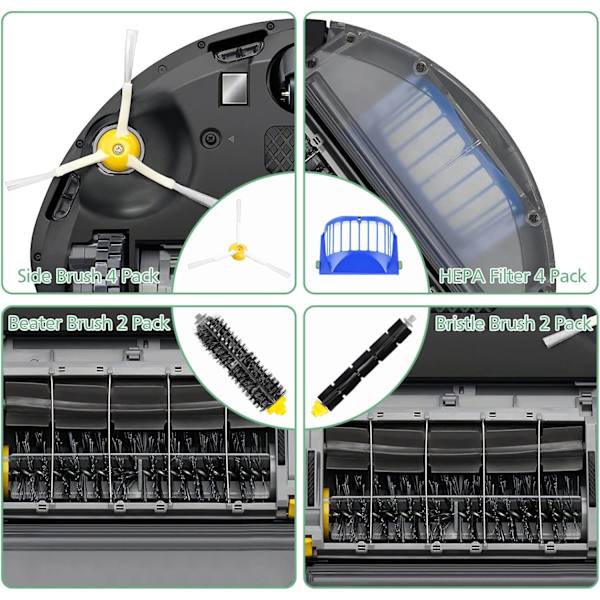 Ersättningstillbehör för iRobot Roomba serie 600 605 615 616 620 621, ersättningsdelar borstar och filter med skruvar för robotdammsugare