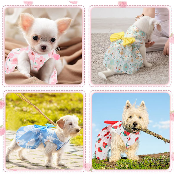 Flickor Blommiga Valpklänningar Rosettklänning Söta Hundsommarkläder Kläder för Yorkie Honkatt Små Husdjur, 5 Stilar(XL)