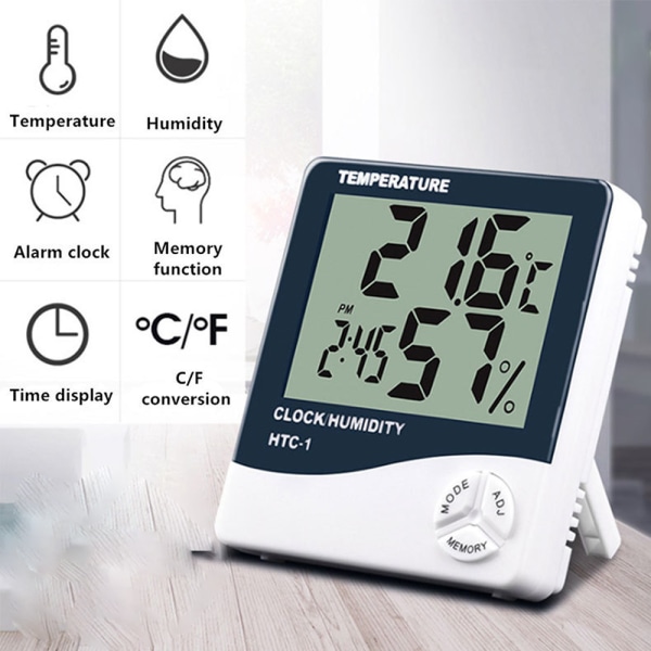 Elektronisk högprecisionstermometer Digital Display Mini Temperaturväckarklocka Termometer-Htc-1 Standard