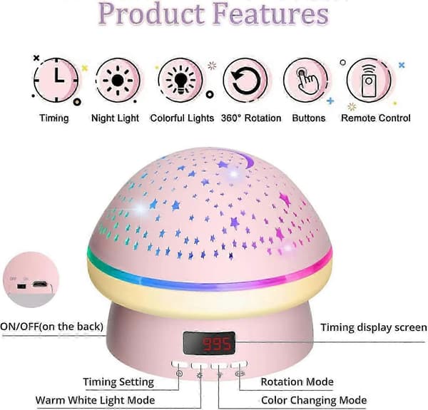 Star Projector Lamp, Starry Sky Night Light Table Lamp, 360° Rotating Remote Control / Multi-color Night Light (Pink)