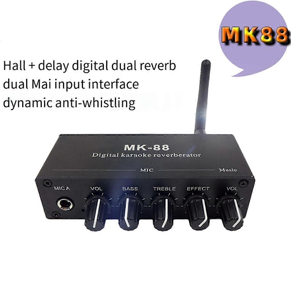 -88 6,5 mm Mikrofon Reverb Effekt Bluetooth Koaksial Dekoder Stereo Forforstærker Lydforstærker Mikserpult