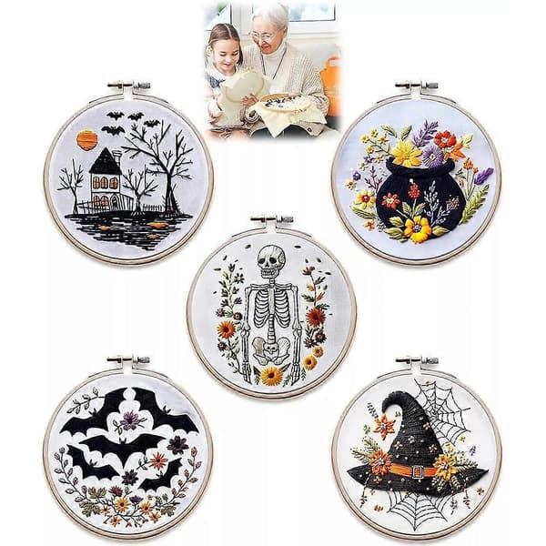 Halloween Broderikit, DIY Stemplet Korssting Kit Gotisk Broderidekor