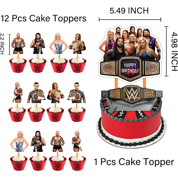44 st Boxningsfesttillbehör, brottning Fighting Tema Födelsedagsfest Set, Inkluderar Grattis på födelsedagen banner, Cake topper, Cupcake Toppers