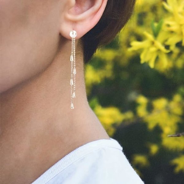 Fashion Sterling Silver Bling Design Långa Hängande Droppar Hypoallergena & Nickelfria Stud Droppar Hängande Örhängen Smycken för Flickor Kvinnor