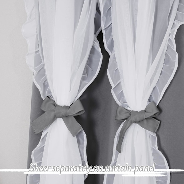 Sovrum Dubbel Plisserad Genomskinlig Täckt Band Upphängningsgardiner Topp, 132,08 cm B x 213,36 cm L, Silvergrå, Set om 2
