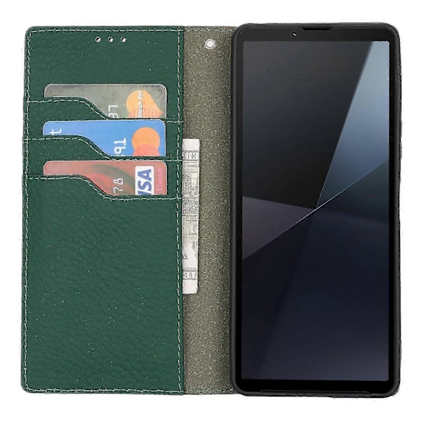 Til Sony Xperia 10 VI Etui Ægte Koskind Læderpung Stand Telefon Cover Style C