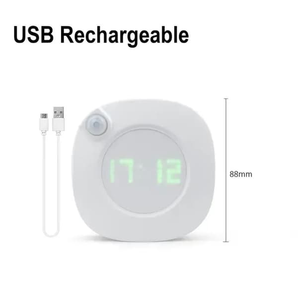 LED PIR Motion Sensor Wall Clock Light 360 Degree USB Modern Design Digital Clock Time Indoor Kitchen Bathroom Study Night Light