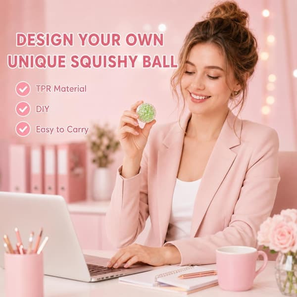 DIY Stress Ball Making Kit, 15 TPR Shells & 90g Fillings, Complete Squishy Making Kit with Expander & Vacuum Tool, ASMR Anxiety Relief