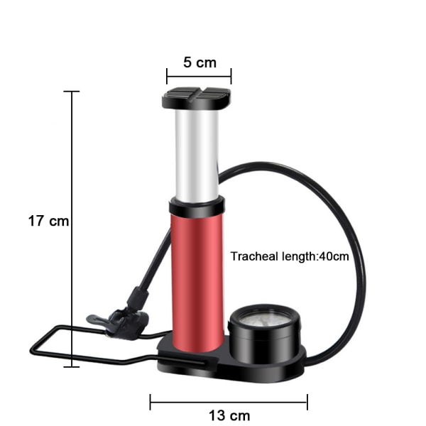 Sykkelpumpe, 140PSI mini bærbar sykkelpumpe, minipedalpumpe med trykkmåler, dobbelventil sykkelpumpe - rød