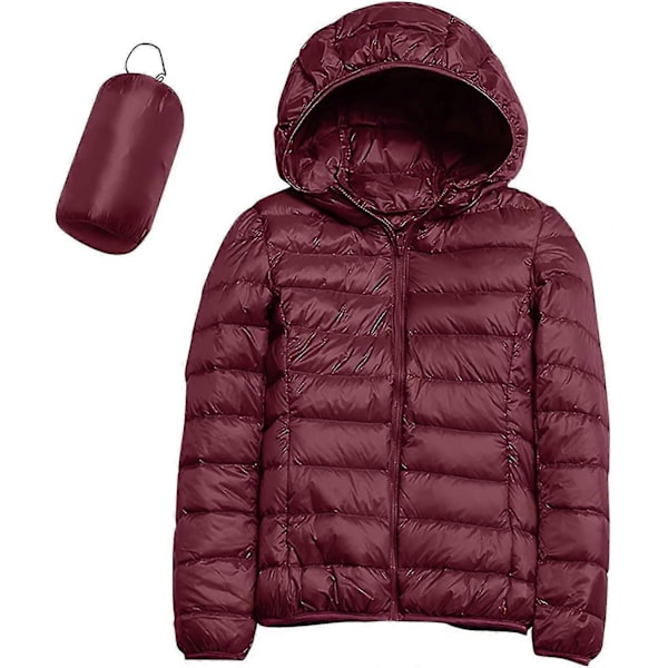 Lättvikts Dunjacka med Huva för Dam, Packbar Vadderad Jacka, Ultralätt Kort Dunjacka med Förvaringsväska från GuanGuan K-wine X-Large