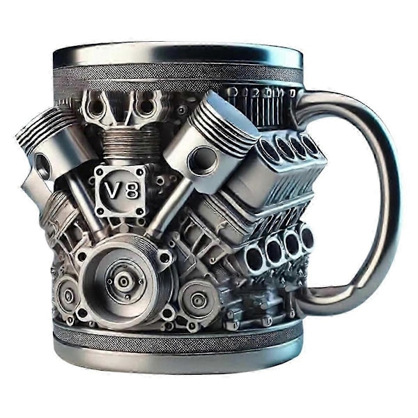 Personlig Rostfri Mugg med Motormotiv, Kaffemugg med Bilmotordesign kompatibel med Bilentusiaster och Fans As Shown