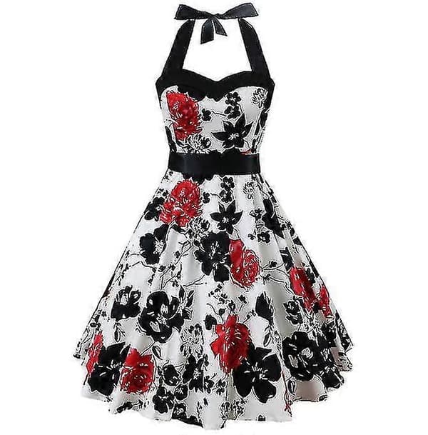 Kjoler for kvinner med blomstermønster, retro rockabilly swing