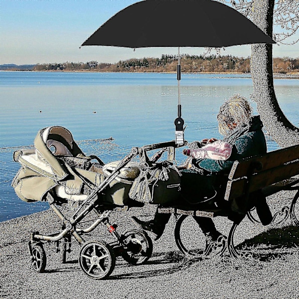 Stolparaply med universalklämma, UPF 50+ Clip-on Parasoll för uteplatsstolar, strandstolar, rullstolar, golfbilar black