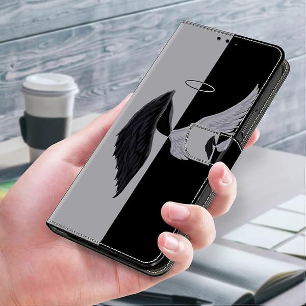 Wallet Case for Honor 200 5G with Magnetic Closure, 3D Pattern, Leather Case (Black White Wings)