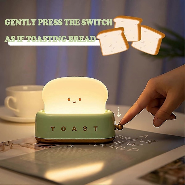 Söt Bröd LED Nattlampa USB, Bärbar med Timer Rolig Sovrumslampa för Baby Barn Flickor Tonåringar Grön