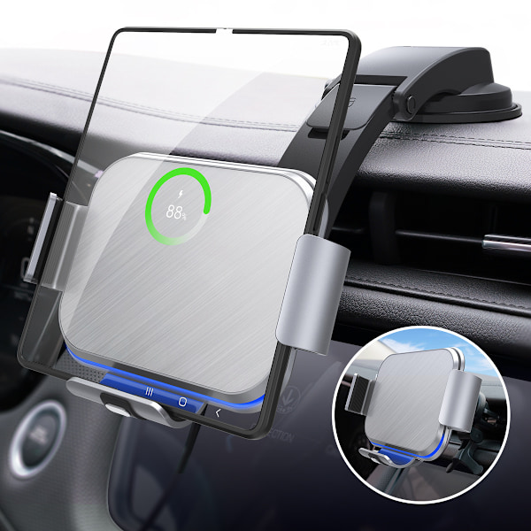 Bilholder til Galaxy Z Fold 4 3 2 med dobbelt spole trådløs oplader til Samsung W22 W21 foldbar telefon hurtig opladning