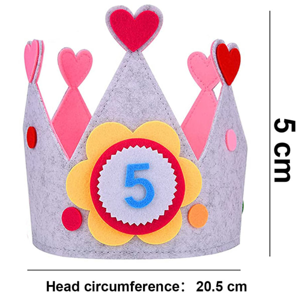 Baby Barn Pet Glitter Paljettkrona, Födelsedagsfest hatt, Tiara Krona Med Blommor-Anpassat rosa hjärta - Filtkrona