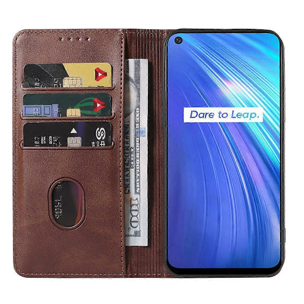 Magnetisk lærfutteral til Realme 6 (brun)