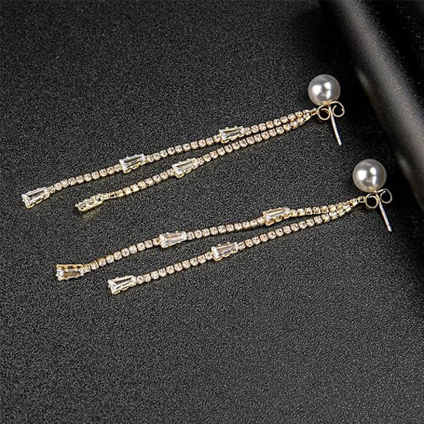 Fashion Sterling Silver Bling Design Långa Hängande Droppar Hypoallergena & Nickelfria Stud Droppar Hängande Örhängen Smycken för Flickor Kvinnor