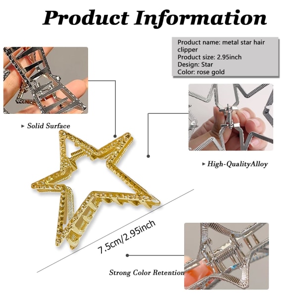 Metallikynsipidikkeet 1 kpl Tähtihiuspidike Liukumaton hiuspidike Hiusharjakynnet Ohut paksu hiusmuotihius, kulta