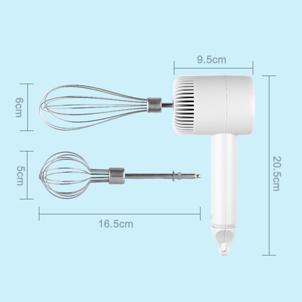 Trådløs elektrisk håndmixer, 3-trins USB genopladelig håndblender til babymad, bærbar elektrisk piskerisk trådløs-hvid