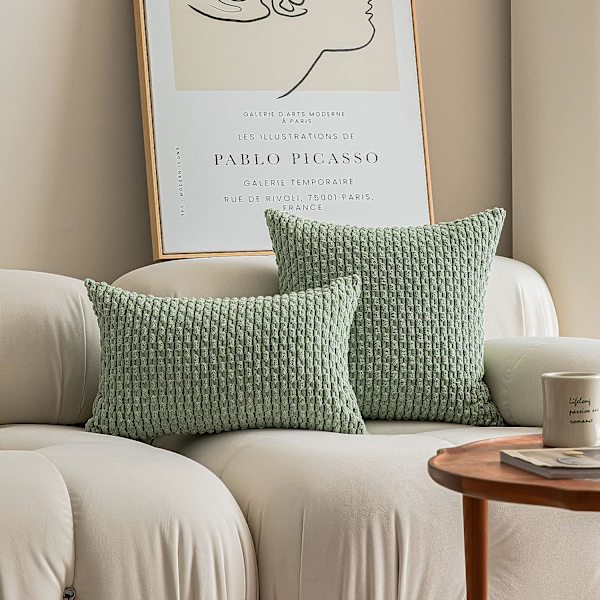 2 pak 16x16 stue sofa seng dekorativ pudebetræk, blødt stribet fløjl firkantet pudebetræk, 40x40 cm, boheme boligindretning