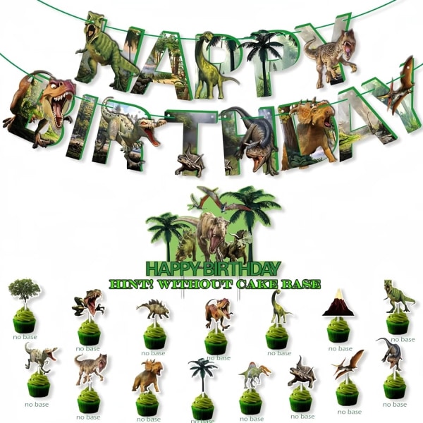 43 st. Partydekorationer med djungeltema Set, dekorationer för dinosauriefödelsedagsfest för pojkar och flickor inkluderar 24 12" dinosaurier