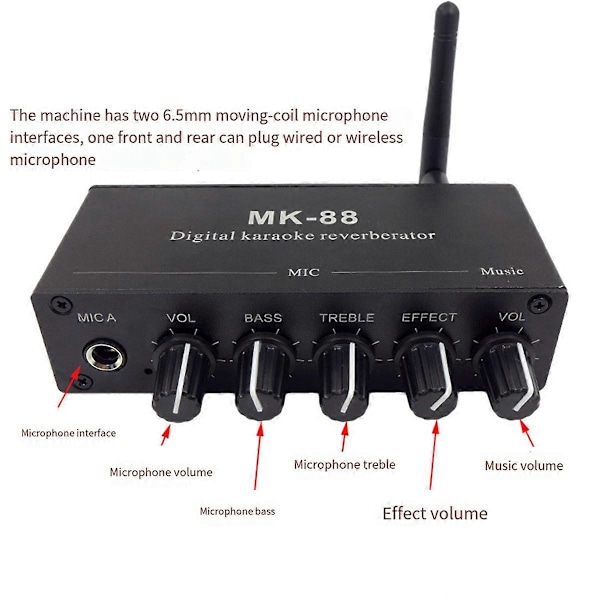 -88 6,5 mm Mikrofon Reverb Effekt Bluetooth Koaksial Dekoder Stereo Forforstærker Lydforstærker Mikserpult