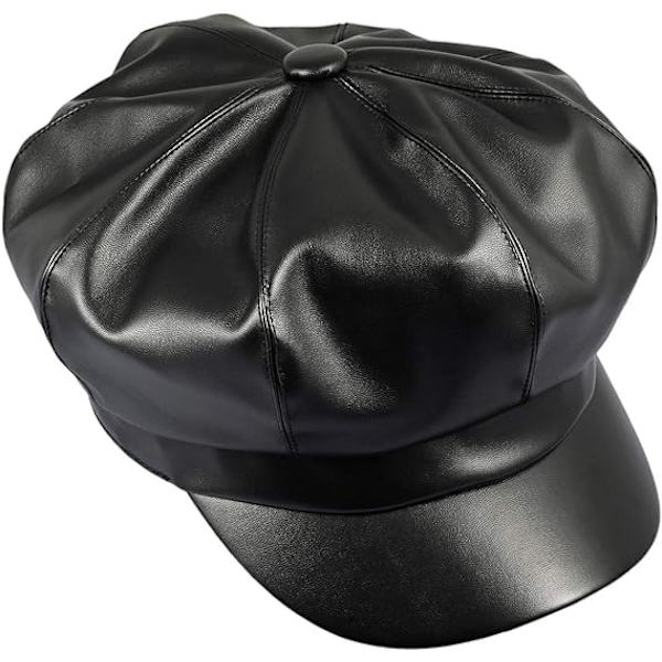 Nyhetspojkekepsar för kvinnor, PU-läder Cabbie Painter Hat Gatsby Ivy Beret Cap