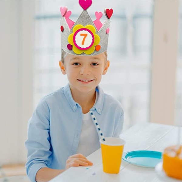Baby Barn Pet Glitter Paljettkrona, Födelsedagsfest hatt, Tiara Krona Med Blommor-Anpassat rosa hjärta - Filtkrona