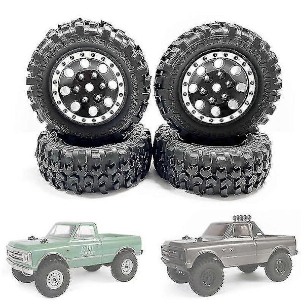 4 stk. 1.0 Dæk Og Metal Beadlock Fælge Til 1/24 Rc Bil, sort