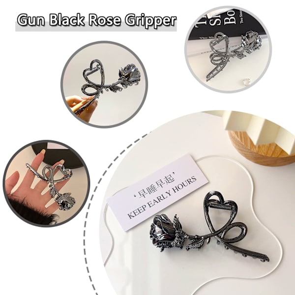 Blomsterhårklemme Metal Sliver Sort Rose Hårklo Klemmer Store Ingen Knik Hårkæbe Klemmer Hårstyling Modehår