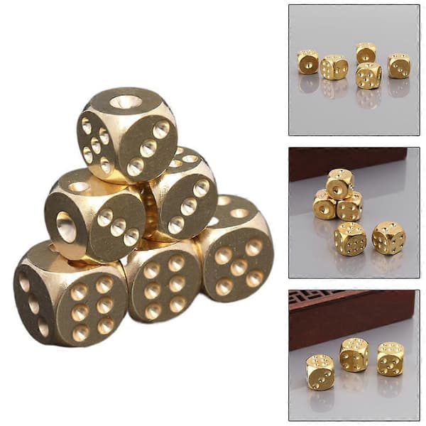 6 Pieces 13mm Copper Dice Polished Solid Home Decor Brass Dice Bar Accessories Game Tools Copper Metal Dice Copper Game Accessories