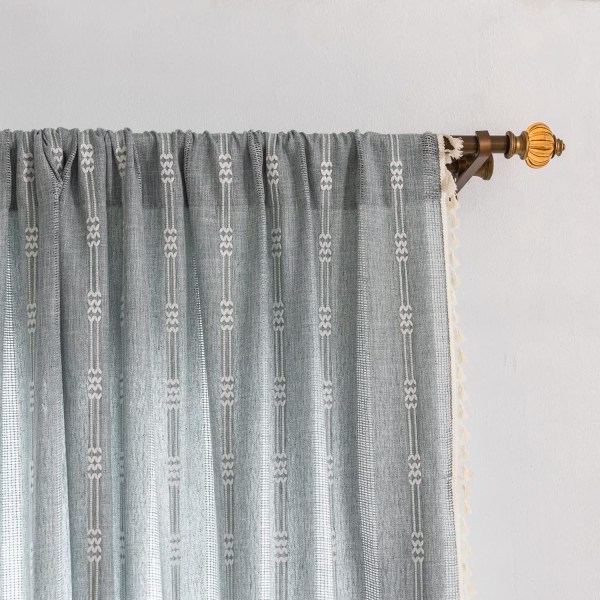 Bohemian Style Soveværelse Broderede Stribede Landhus Gardiner 84 Tommer Lange 2 Stykker Sæt Blå Linned Gardiner ( B 132,08 cm x L 160,02 cm, Blå )