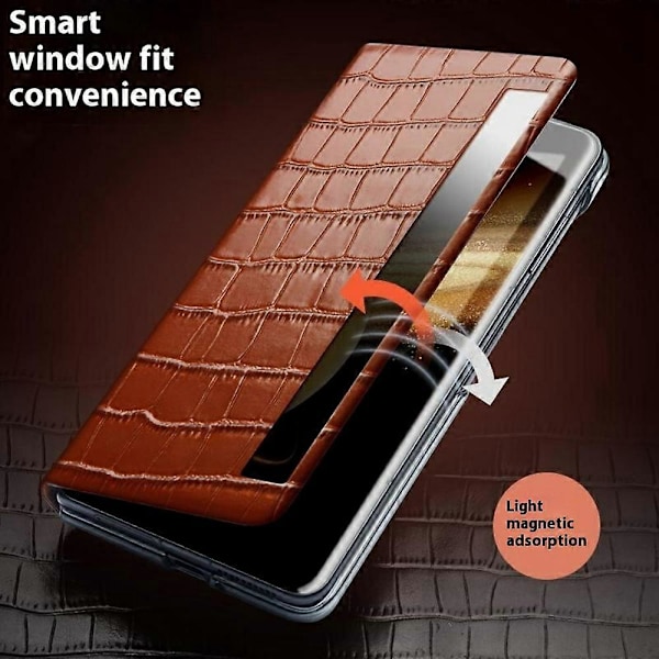 QIALINO Etui til Honor Magic V3 5G Smart View Vindue Ægte Koskind Læder Telefon Cover Multicolor Brown