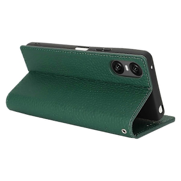 Til Sony Xperia 10 VI Etui Ægte Koskind Læderpung Stand Telefon Cover Style C