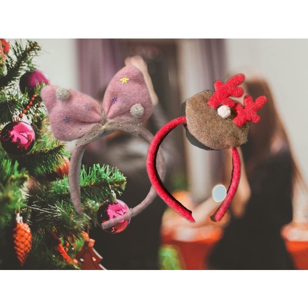 Söt pannband med jultema, sött bandpannband och pannband från renhorn (Pink Ribbon Pannband L1)