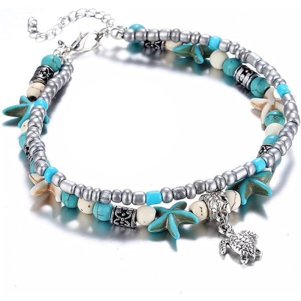 Boho Blue Turtle Ankles för kvinnor Flickor Bohemian Multilayer Beads Handgjorda Beach Ankel Armband Set Boho Foot Smycken