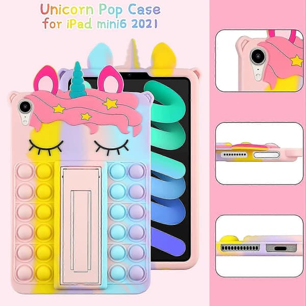 Rainbow Unicorn Case Protective Case Compatible With Ipad Mini 6th Generation 8.3 Inch With Stand Heavy Duty Shockproof