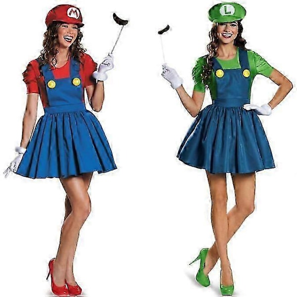 Halloween Super Mario-dräkt för kvinnor Anime Cosplay Klänning Red S