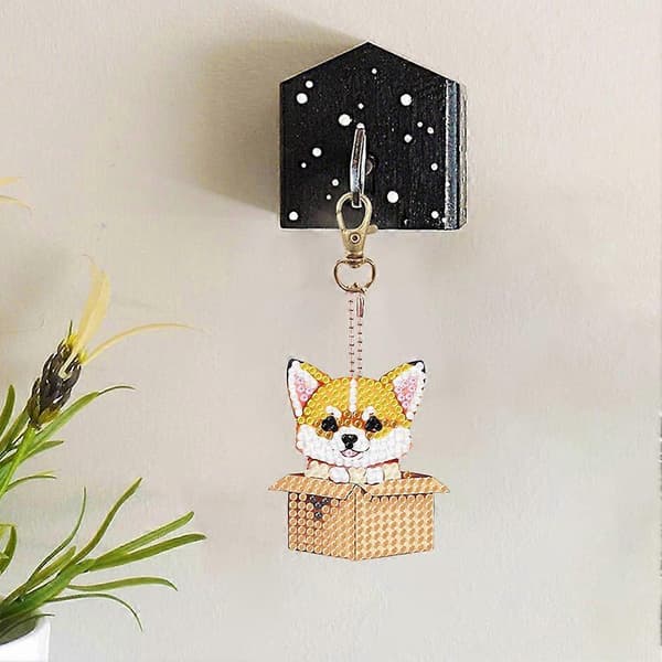 DIY diamantmålning nyckelring söt valp