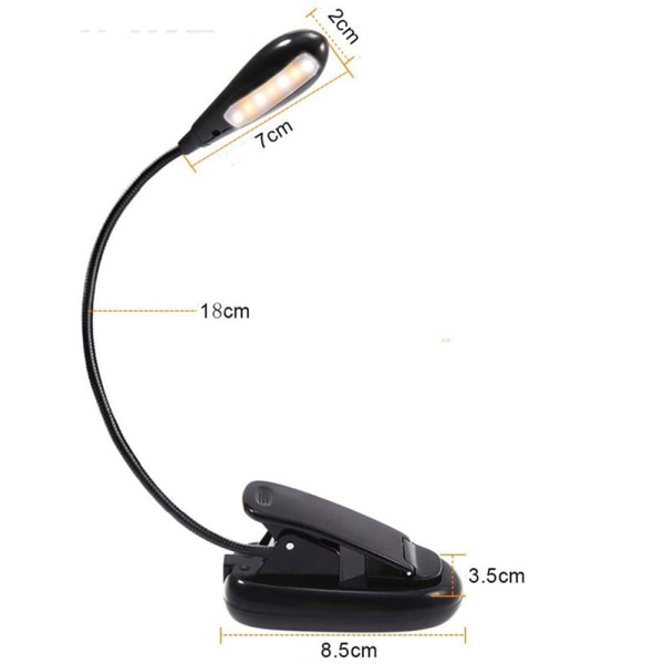 Oppladbar 14 LED-boklampe, klips på sengelese lys, 3 lysstyrker 2 svanehals lyser opp 2 hele sider.