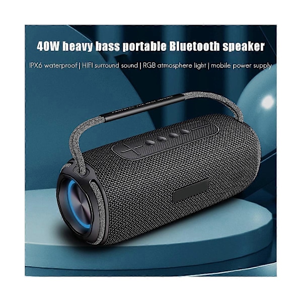 40W Bärbar Bluetooth-högtalare med Subwoofer Ljudlåda, Vattentät Funktion för Kontor Utomhus
