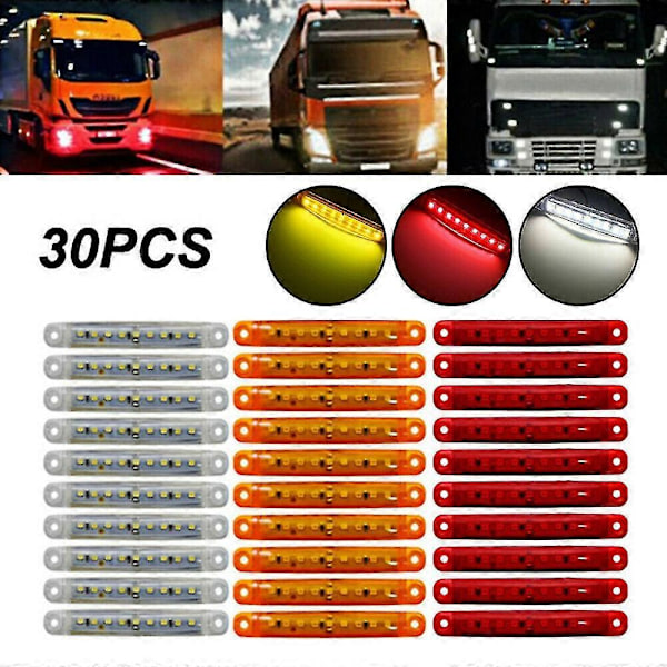 30x Forseglede røde gule hvite 9 LED sidemarkeringslys for lastebilhenger 4 tommer bakre sidelys