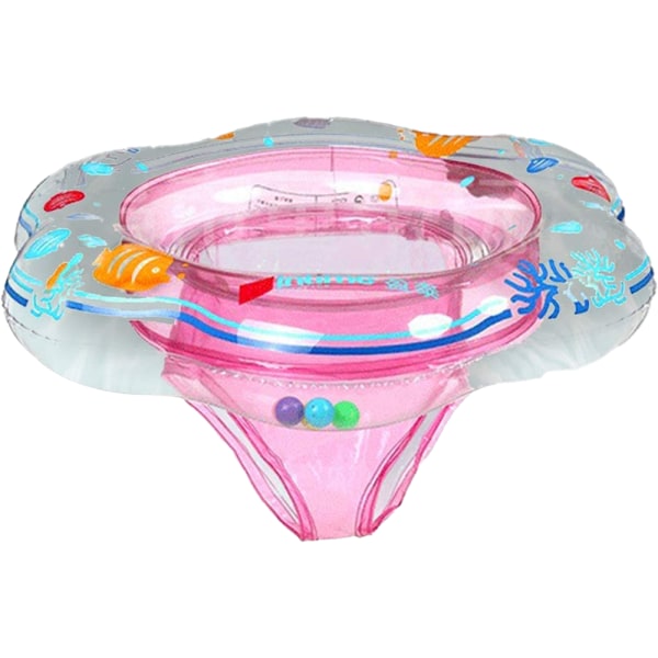 Baby floating ring bath with safety seat, double airbag baby bath ring for babies from 6 to 36 months, as baby bath float - pink