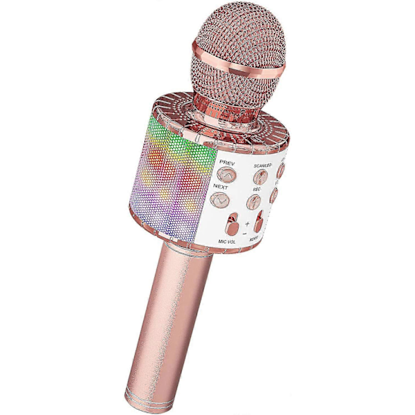 Mikrofon til Karaoke, Bluetooth Mikrofon med Højttaler og Dynamisk Lys, Trådløs Mikrofon Karaoke til Børn Sang, Optagelse, Hjemmefest, Comp