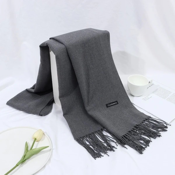 Cashmere Sjal Uld Shawl Ensfarvet Faux Cashmere Varmt Sjal Marineblå Tassel Sjal Til Kvinder Til Kvinder Orange 70*200cm