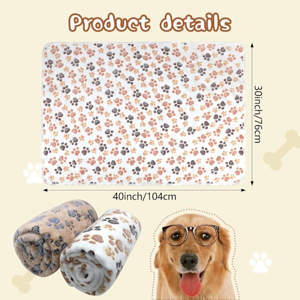 Vattentäta hundfiltar, 2-pack tvättbara hundfiltar för sängsoffa soffskydd medelstora stora hundar 40\"×30\"(vit+kaffe)