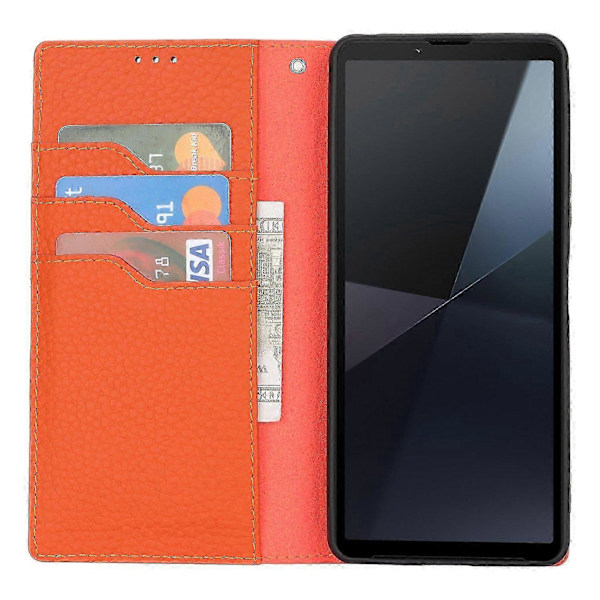 Til Sony Xperia 10 VI Etui Ægte Koskind Læderpung Stand Telefon Cover Style E